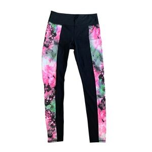Athleta Black and Pink Floral Leggings